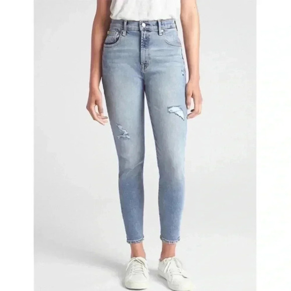 GAP Denim - GAP High Rise True Skinny Ankle Jeans Distressed Denim Stretch Blue Size 25